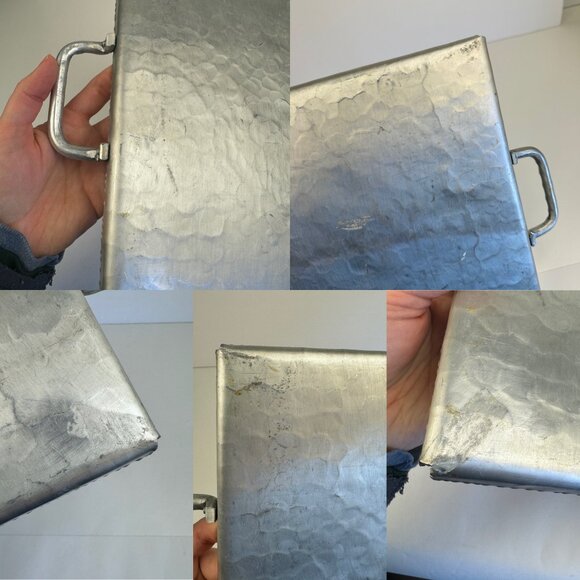 Vtg Hammercraft Hand Hammered Aluminum Serving Tray Handles Grape Design Texture - Picture 6 of 11